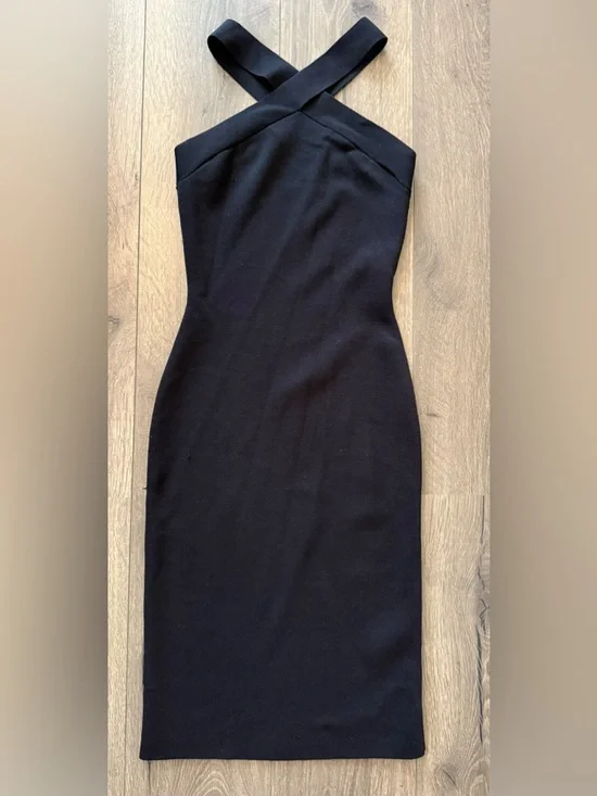 Babaton Black Cross Strap Midi Dress Size Small Bodycon Minimalist Chic - Picture 9 of 9